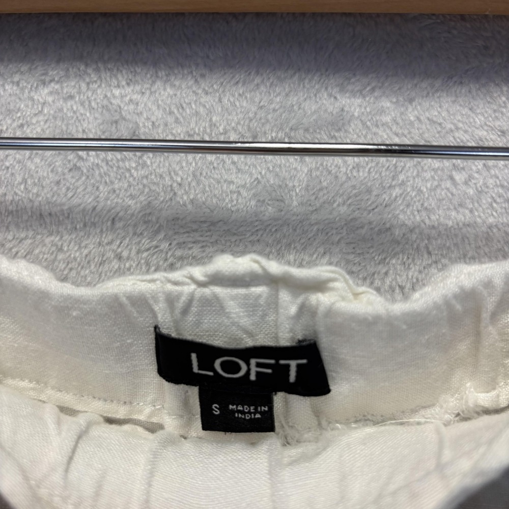 LOFT Linen Blend Belted Shorts Womens Small S White Floral Embroidered Elastic - Picture 6 of 11
